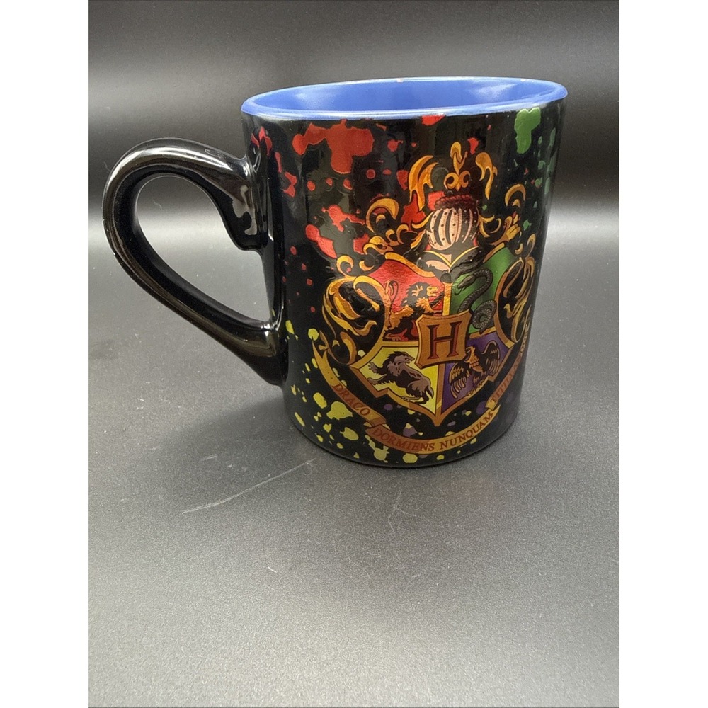 Harry Potter Hogwarts Crest Splatter Ceramic Mug 14oz Silver Buffalo